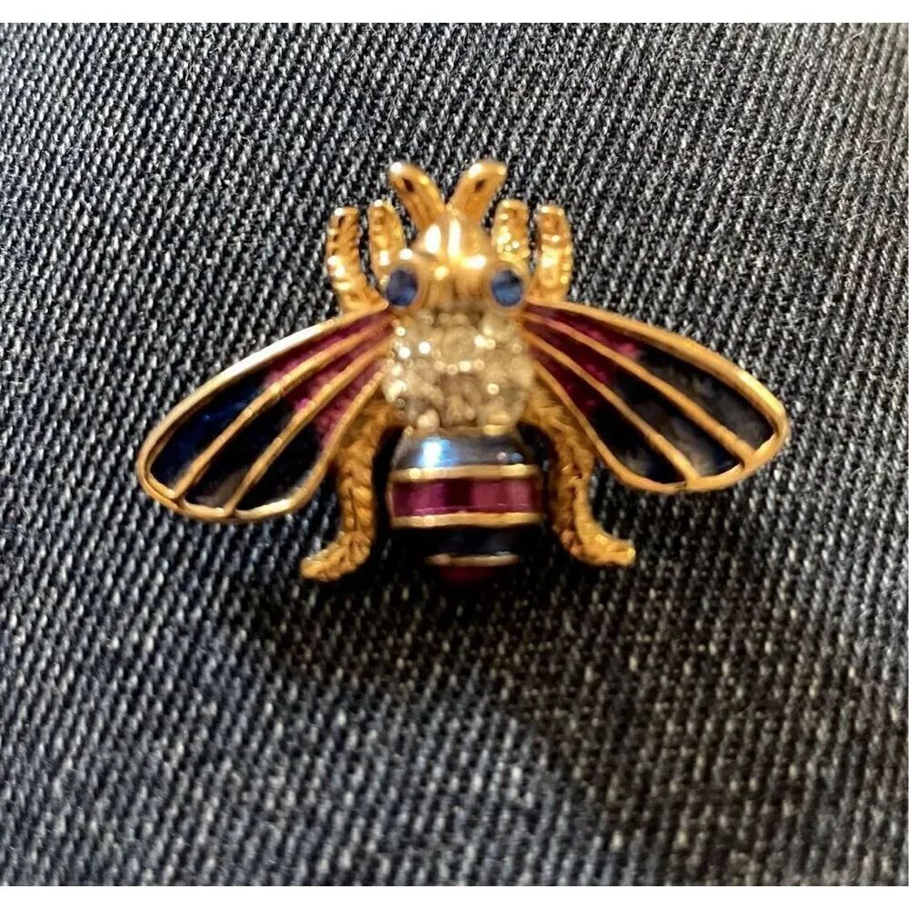 Vintage Bumble Bee Pin Broach Rhinestones Jeweled and Enameled